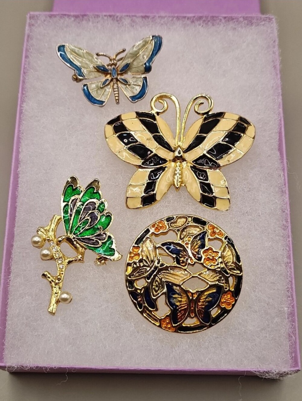Vintage Closinne Enamel Butterfly Brooch 4 Whimisical Garden Fairy Cottage Boho